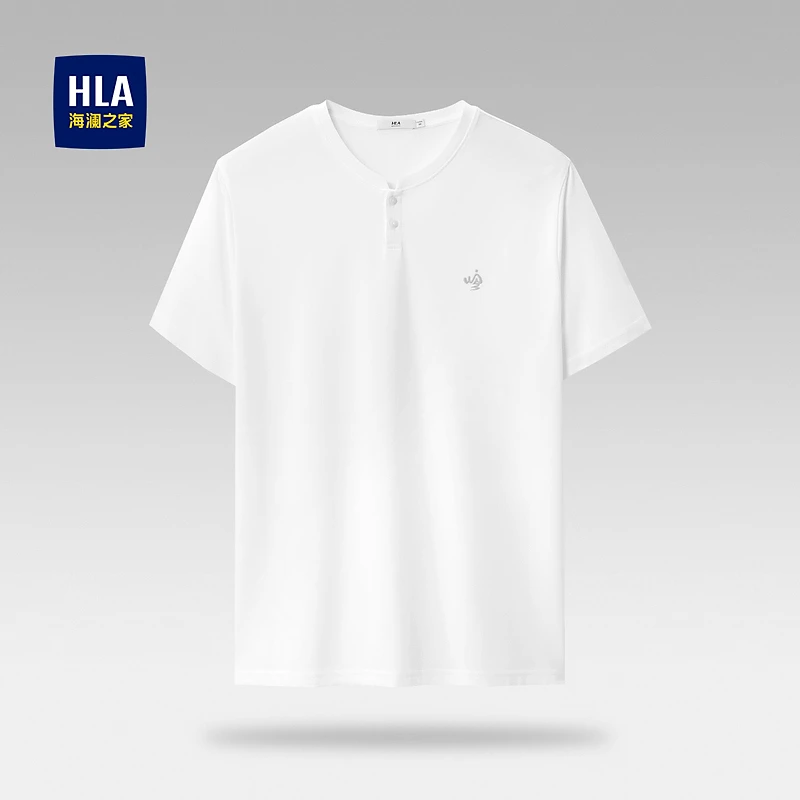 【艾草香氛】HLA海澜之家23夏新圆领两粒扣男短袖T恤HNTBJ2Y175A
