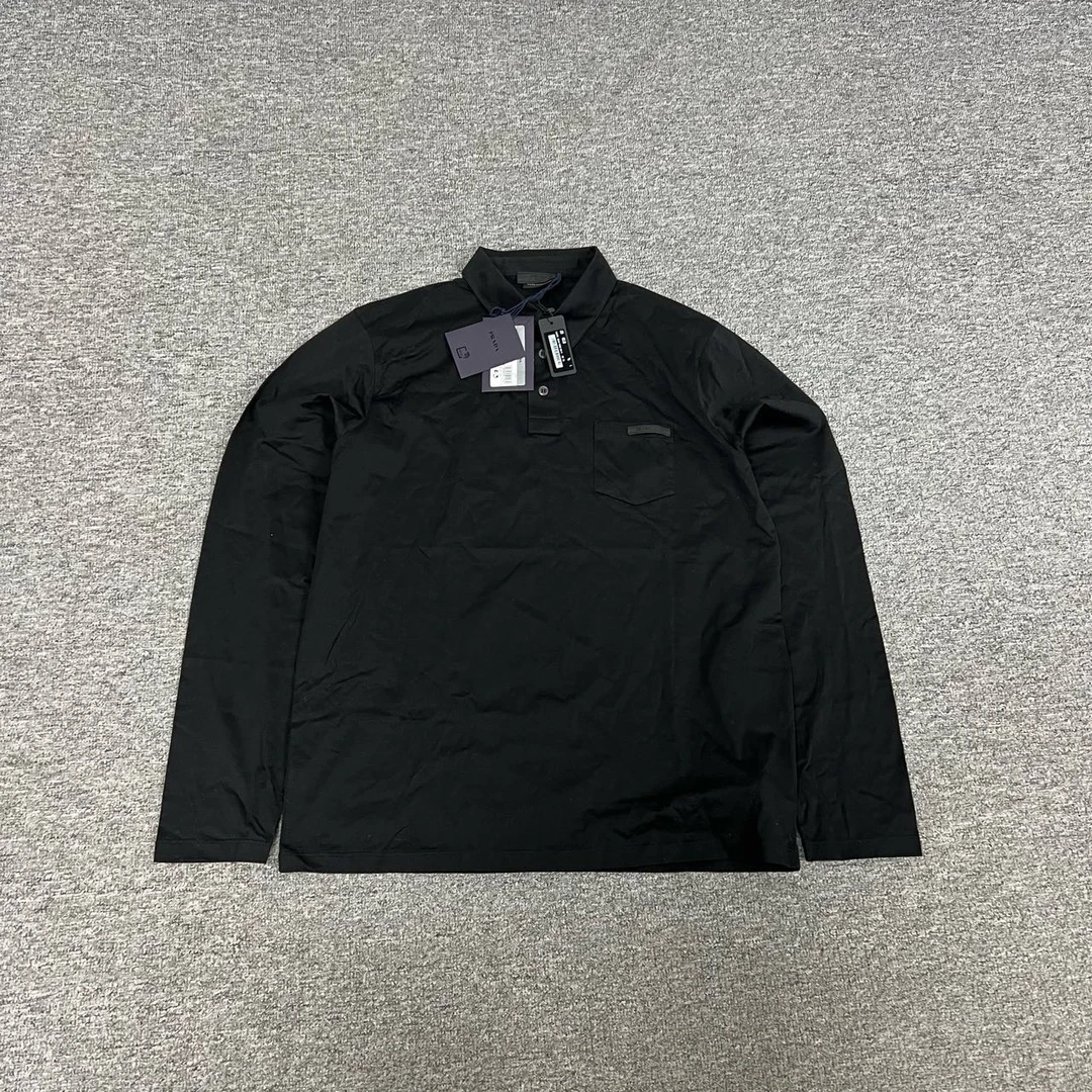 Prada普拉达 口袋标语 黑色长袖Polo衫 L码 99新 带吊牌