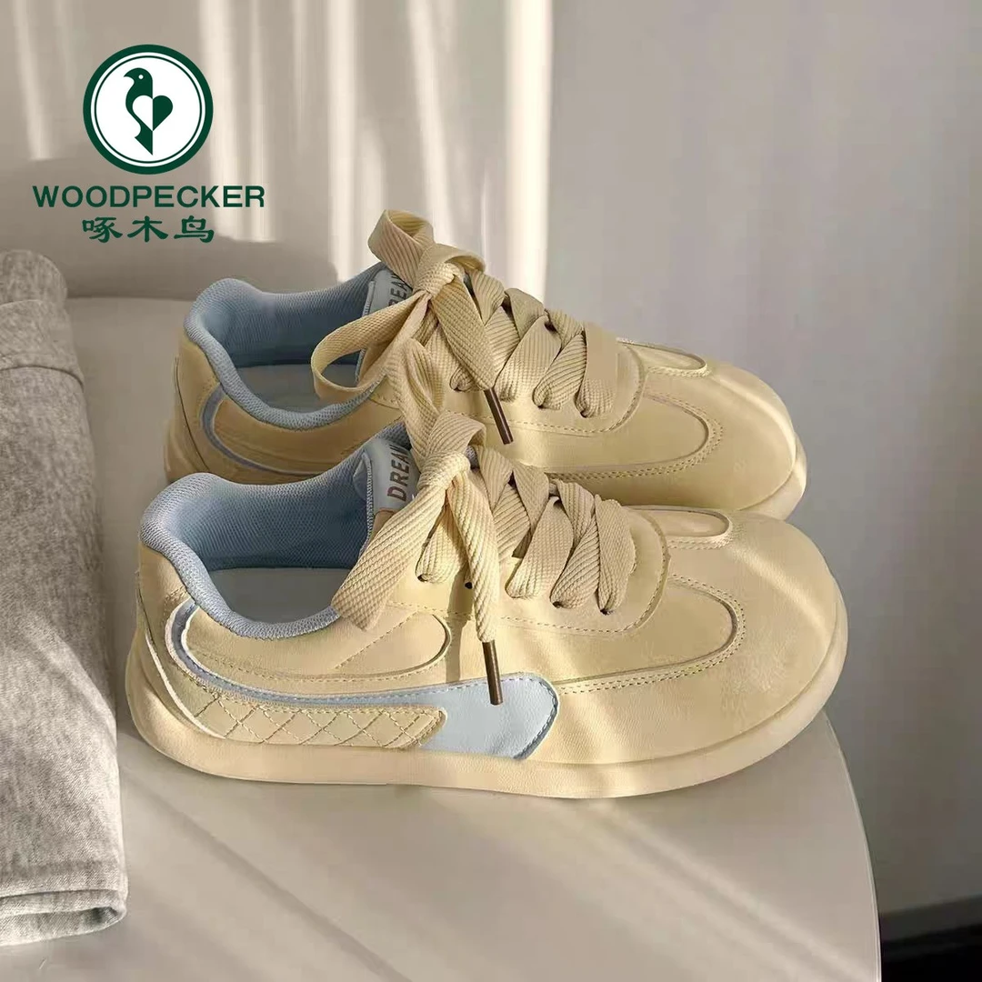 啄木鸟原创厚底德训鞋女2025春新款百搭休闲小白鞋轻便运动板鞋女