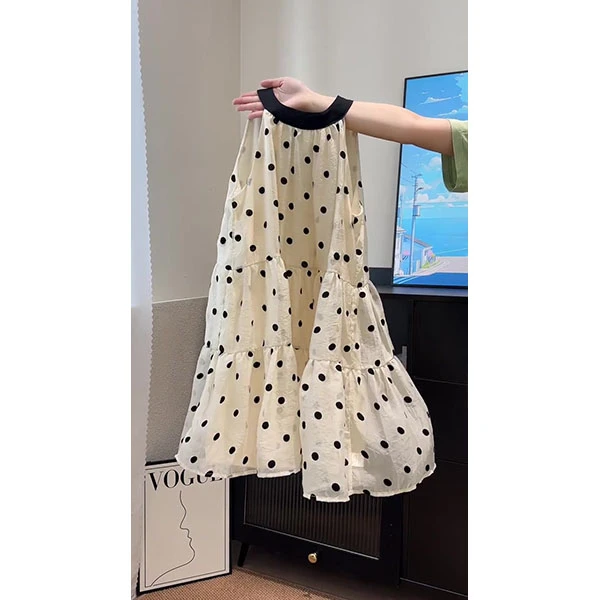 2025夏季新款法式甜美气质无袖波点连衣裙俏皮系带绝美短裙子女装