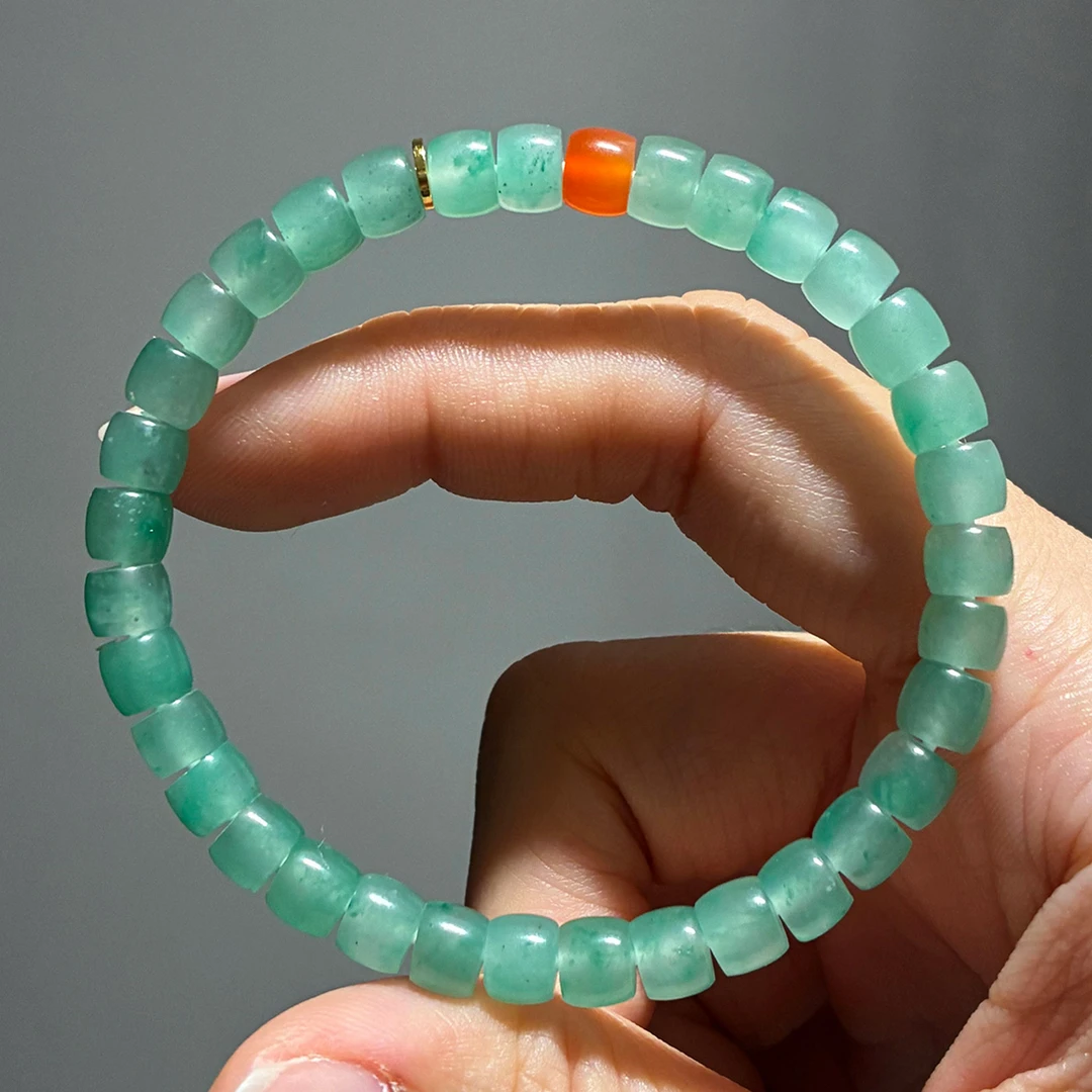 原创天然非洲翠6mm直切搭配南红DIY手串-多样性发其一