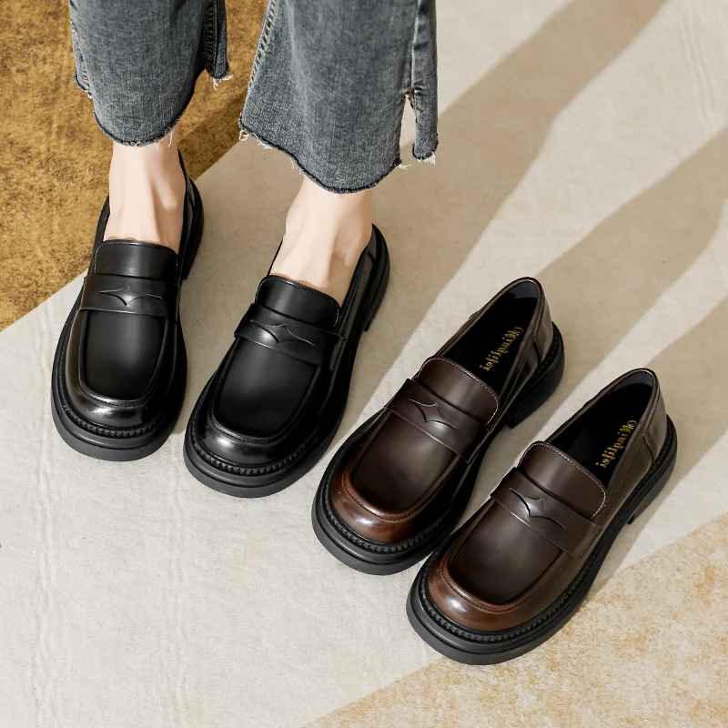 乐福鞋女英伦风小皮鞋2025春秋新款学院风厚底单鞋41一43大码女鞋