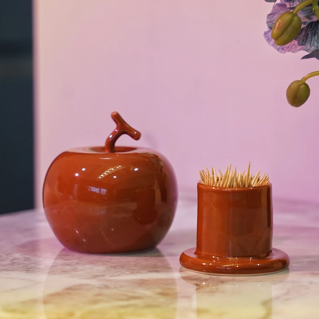 创意苹果牙签筒高颜值家用牙线盒棉签筒牙签罐客厅餐桌装饰摆件