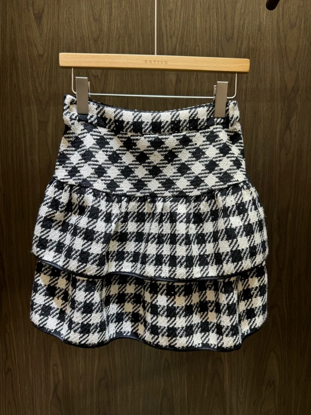 芭家2025年春款时尚小香风格子半裙93Q3202-569B