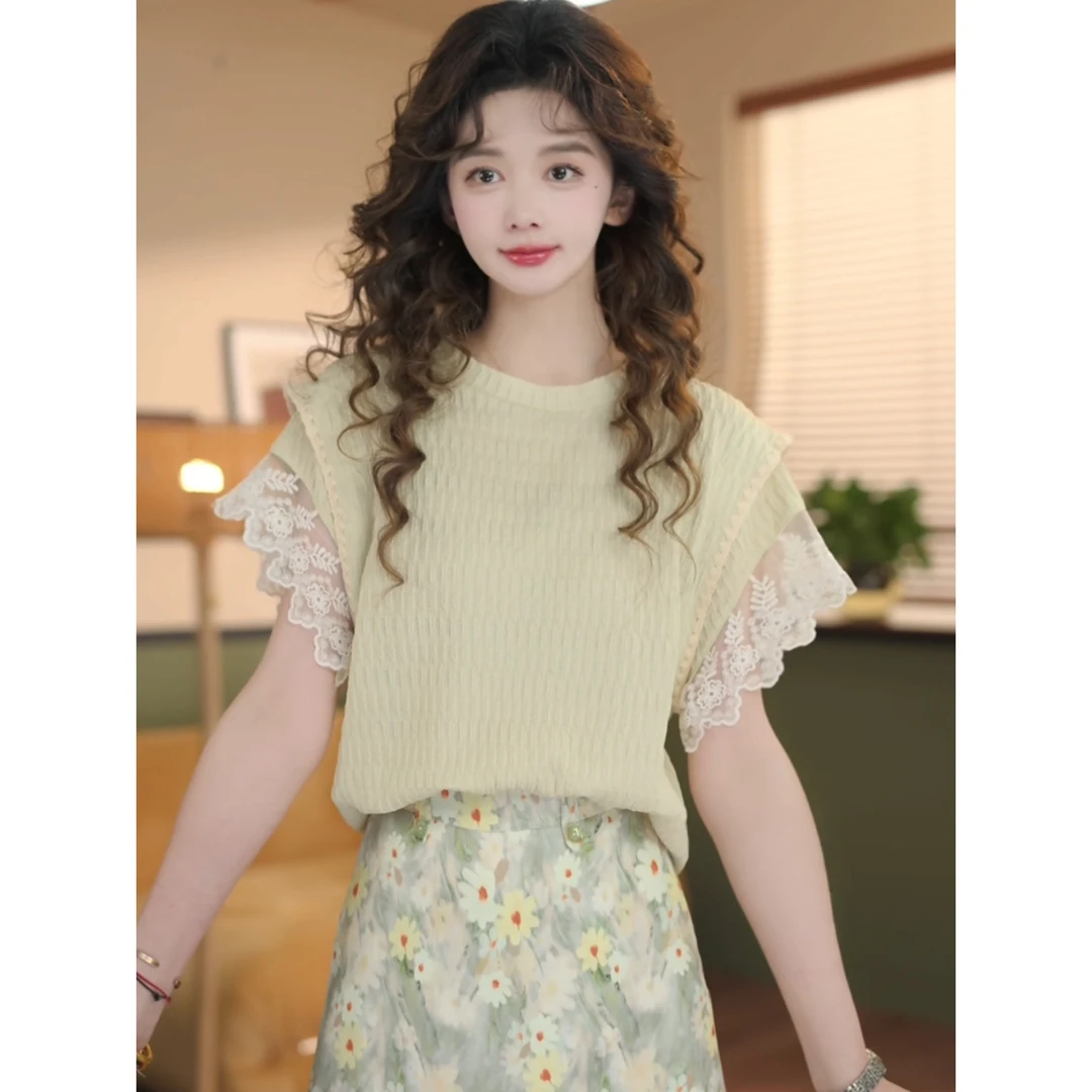 余紫绮【春枝】甜美小衫休闲百搭短袖衬衫女夏季上衣ZE0706454