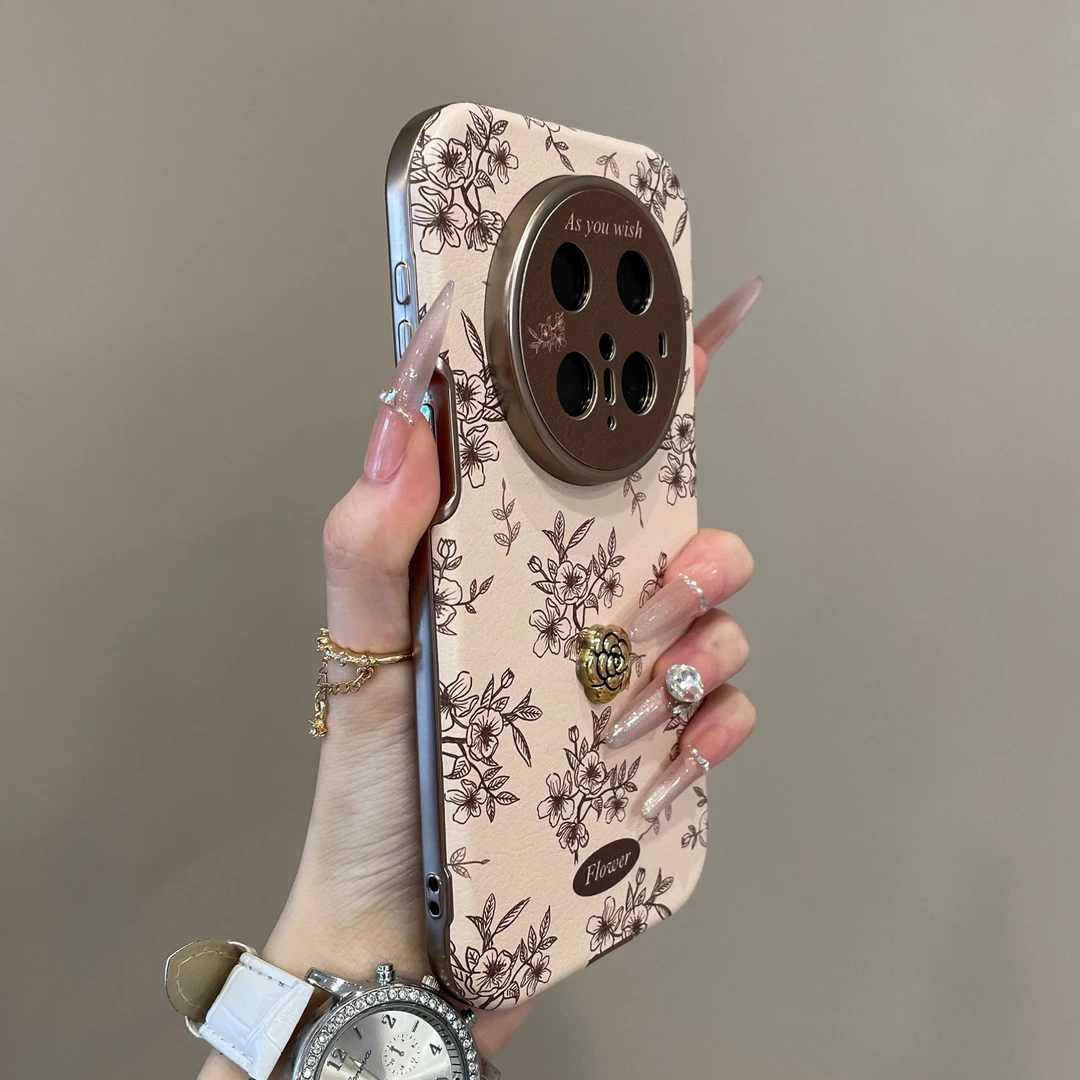 复古时尚素描棕色花朵适用华为mate70手机壳mate60pro+新款mate50