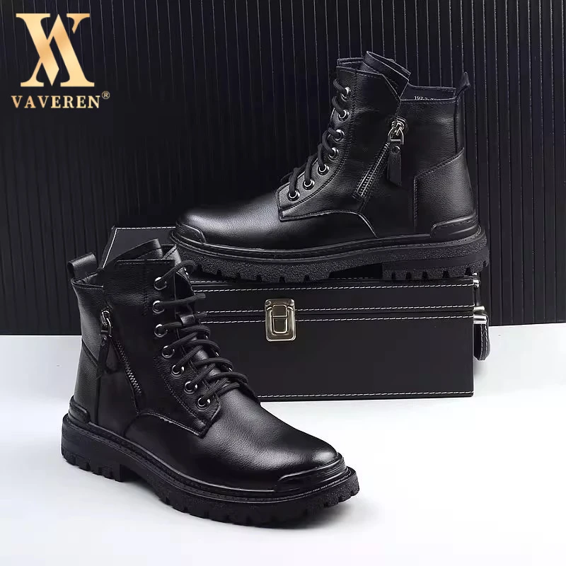 新款男鞋时尚百搭休闲马丁靴厚底内增高高帮工装鞋男士春秋马丁靴