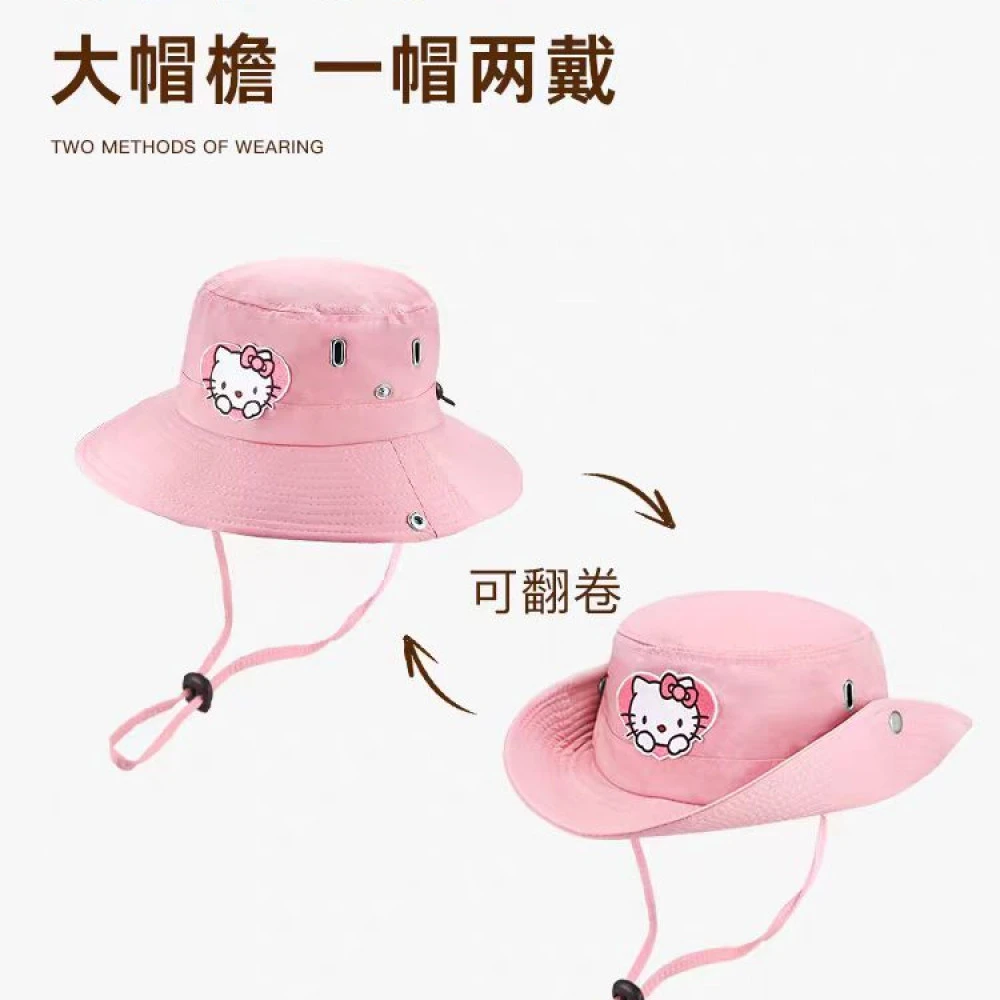 Kitty防晒帽渔夫登山帽大帽檐2025夏季新款kt猫渔夫帽子C