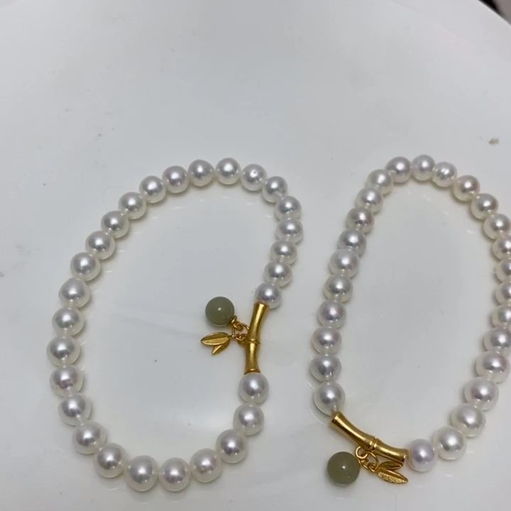 淡水珍珠白珍珠竹节手链6-7m银S925镶嵌