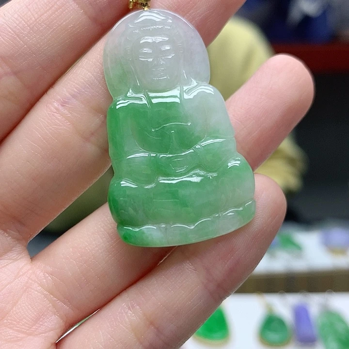 翡翠颈饰18K金镶嵌天然翡翠a 货敏