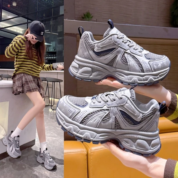 小个子增高厚底冬季新款女士加厚休闲运动百搭系带老爹鞋7732