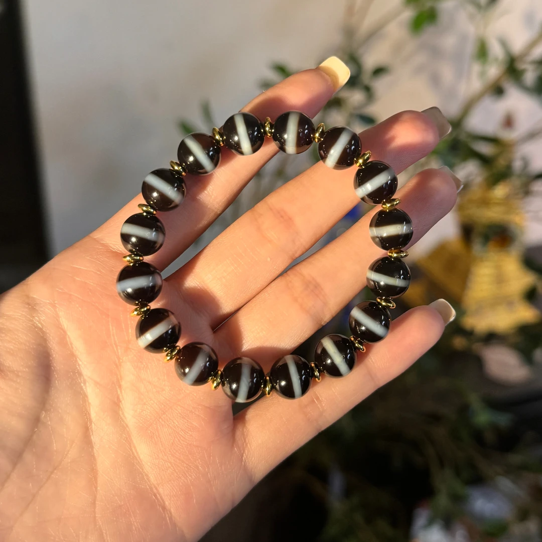 【迦乘】黑白天然药师玛瑙手串（多样性发一条）