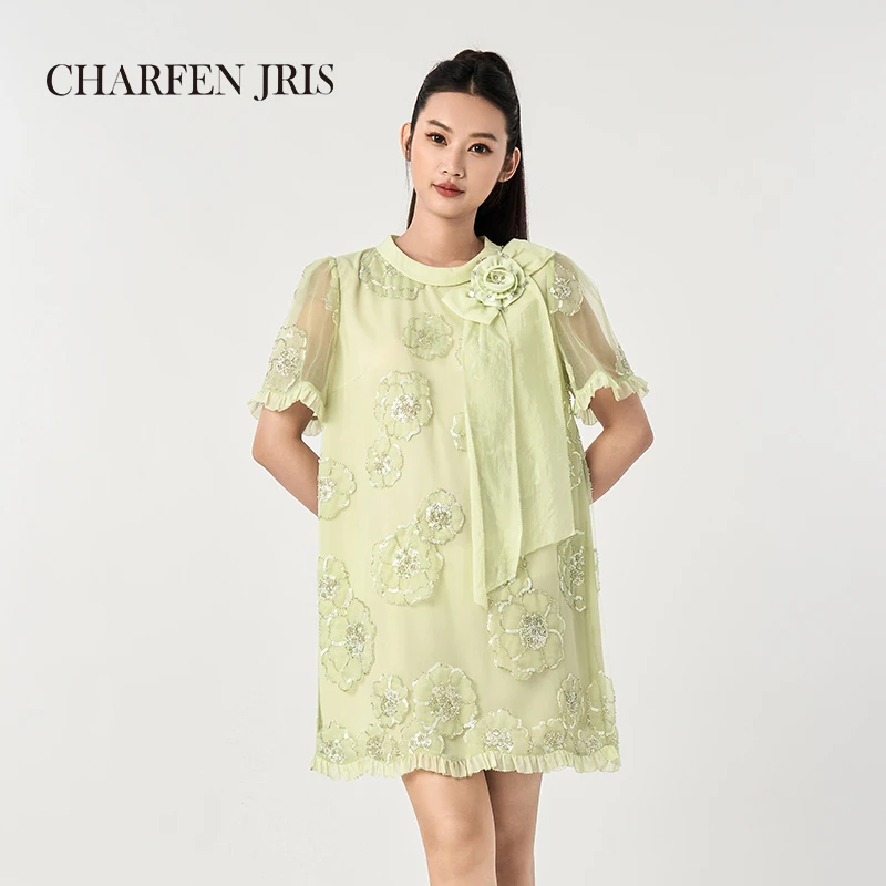 【诗诗专享】朝峰夏季新款时尚绣花连衣裙FJF2D683-6503G