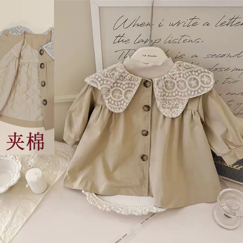 女宝宝风衣春秋季韩版小女孩休闲上衣2025新款小童荷叶领宽松外套