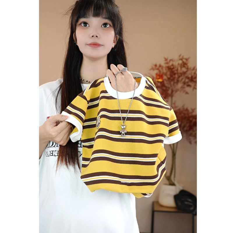 夏季儿童潮流条纹休闲百搭短袖宝宝圆领宽松半袖洋气
