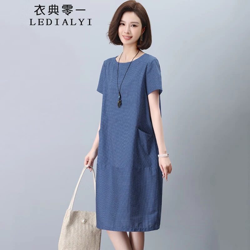 纯棉连衣裙女装2025夏季新款中年妈妈宽松显瘦遮肚子休闲裙子夏天
