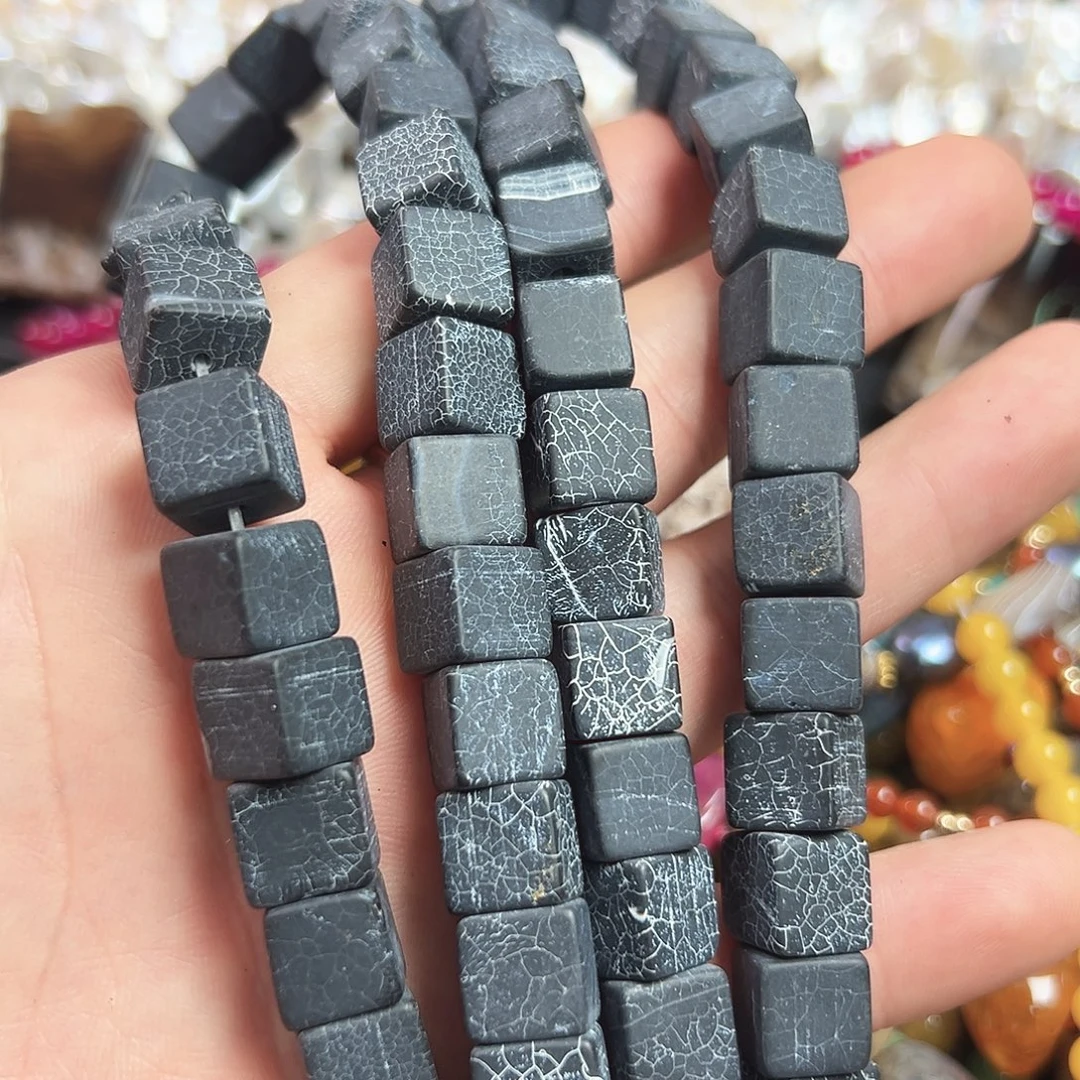 玛瑙/玉髓合金珠宝半成品A614，药霜玛瑙方块一条10mm