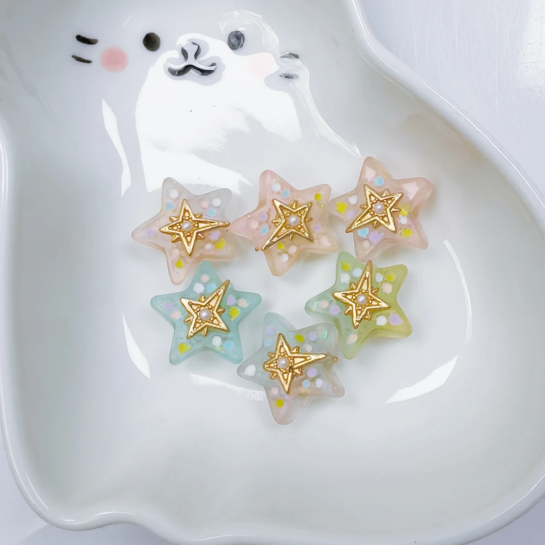 韩国胶定制DIY 磨砂贴合金手绘五角星 通孔