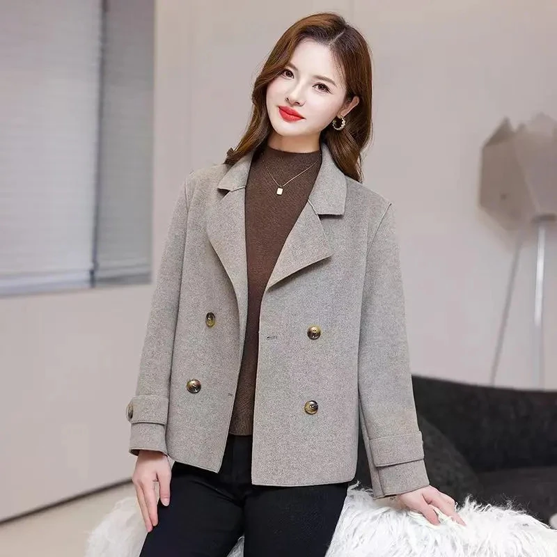 双面绒毛呢子大衣女2025秋冬新款双面短款大衣小个子西装外套外搭