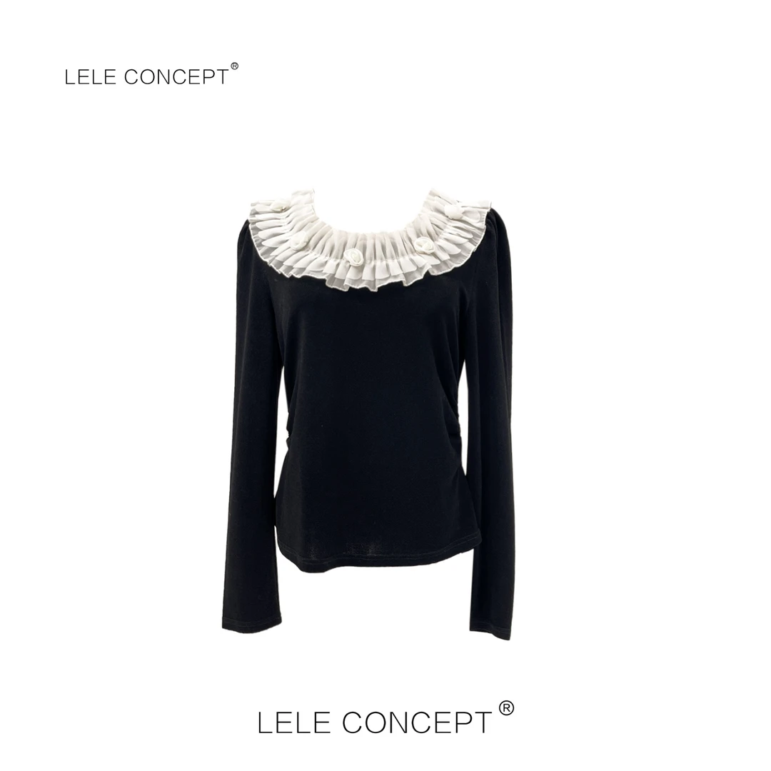 LELE CONCEPT丨【丽】新款设计师款花朵领泡肩上衣S0805