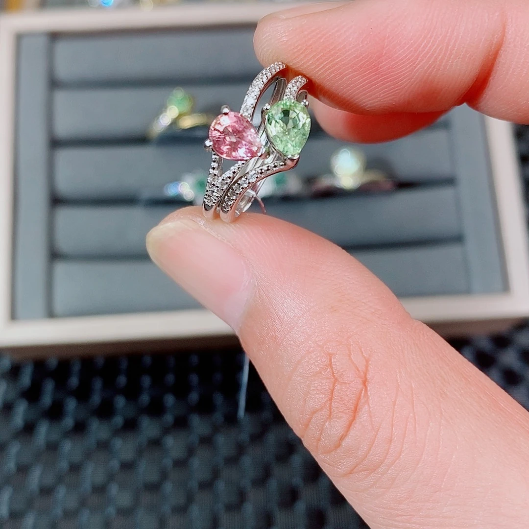 银S925镶嵌戒指碧玺