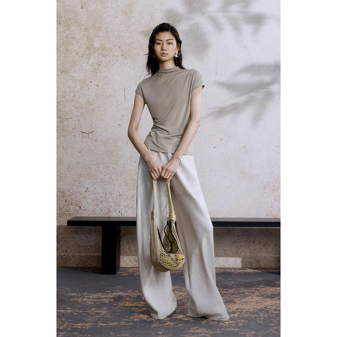 杰瑞【纤细腰身】高级气质半高领短袖t恤2025新款休闲百搭上衣女