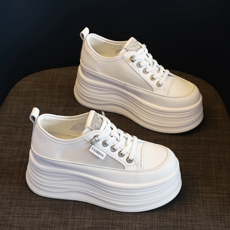 【增高9公分】轻便小白鞋2025春夏新款松糕厚底网面小个子休闲女鞋