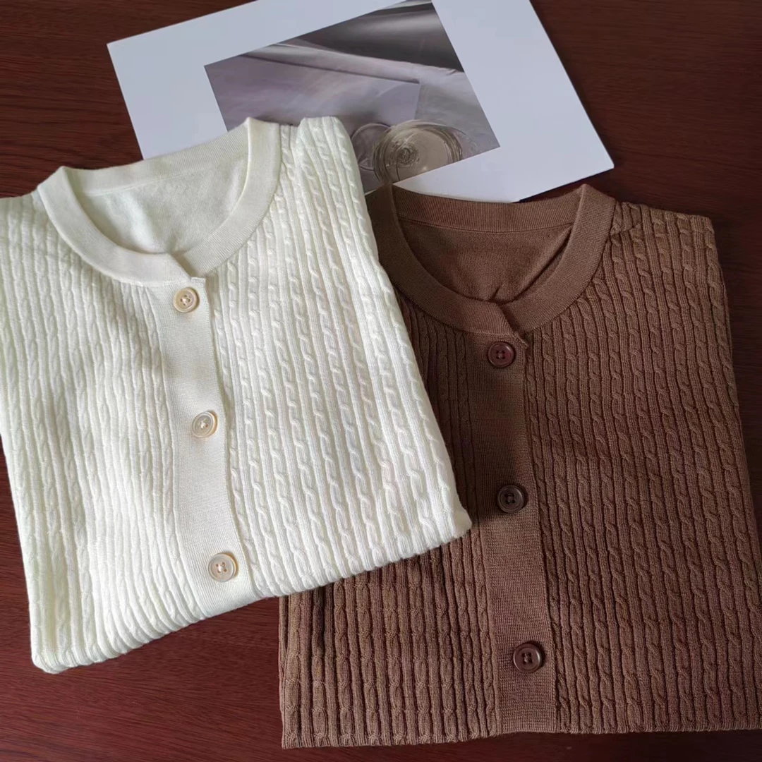 虎儿 4-1523 绞花圆领针织开衫