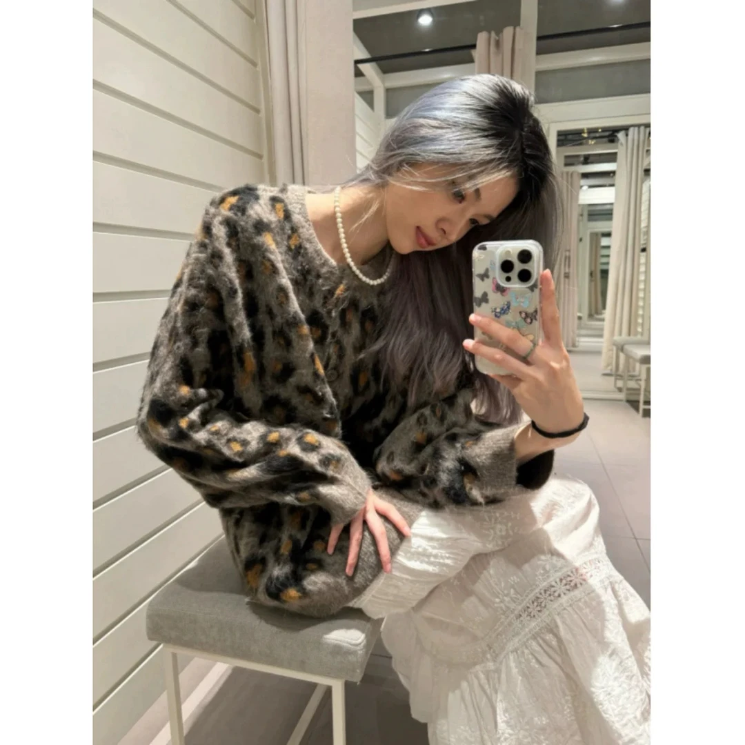 【粉风】东大门.W.Mangement小众设计款豹纹开衫外套