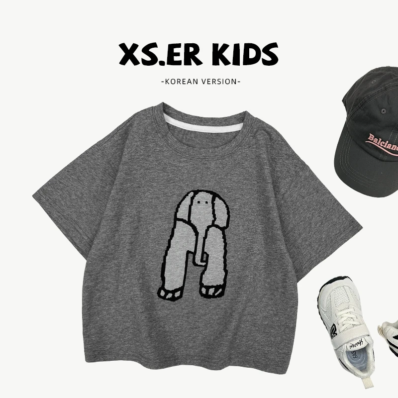 【派町现货】儿童夏季时韩版简约洋气卡通印花短袖T恤上衣HBB7074