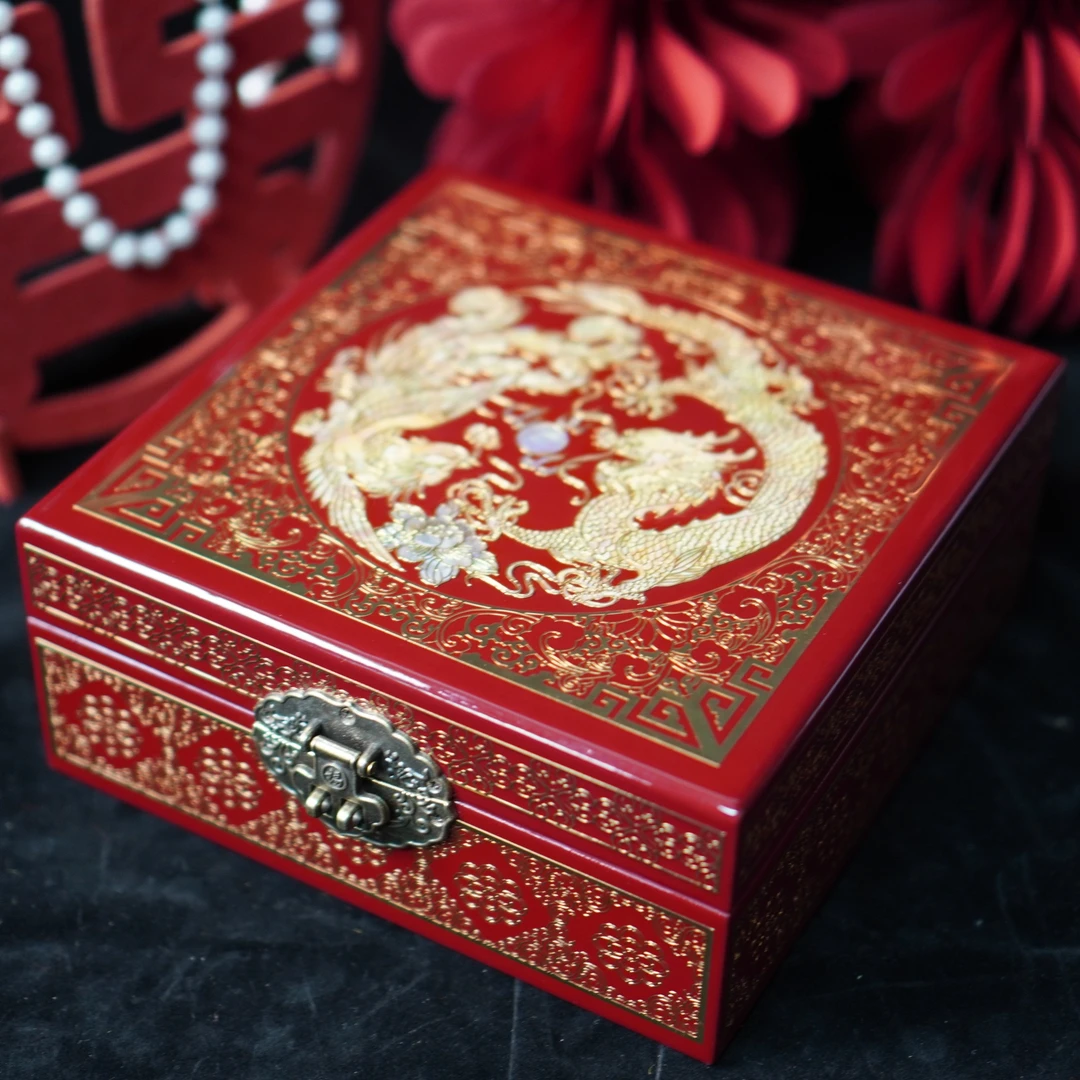 19厘米方盒 平遥非遗铜丝螺钿镶嵌漆器首饰盒饰品结婚盒送礼佳品