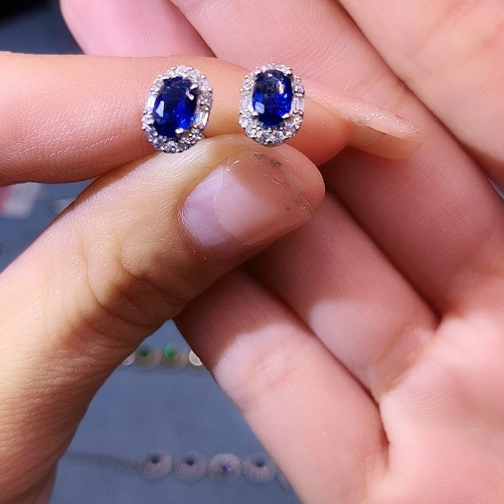 蓝宝石耳饰银S925镶嵌