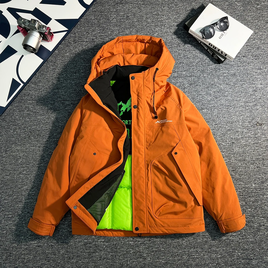 【新国标 白鸭绒】爱玛仕橙羽绒服冬季工装冲锋衣保暖羽绒服8816