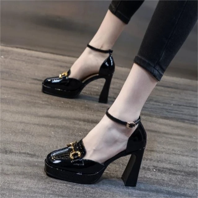 【红姐】夏季新款时尚粗跟方头罗马包头单鞋一字带高跟凉鞋女AL1080