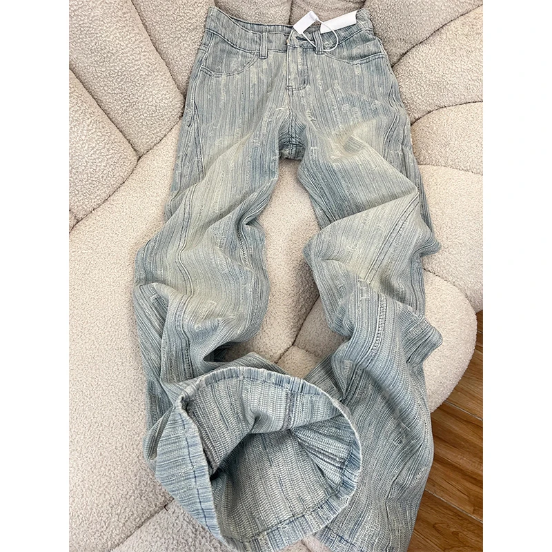 复古竖条纹微喇牛仔裤女2025春季新款高腰修身马蹄裤子TZQ100852