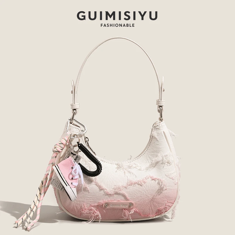 GUIMISIYU腋下包包女2025新款渐变流苏月牙包通勤百搭单肩斜挎包