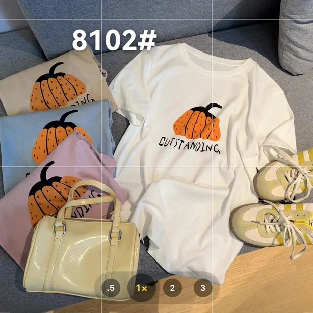 0256【夏季新款】胸前大南瓜图案圆领短袖(8102)