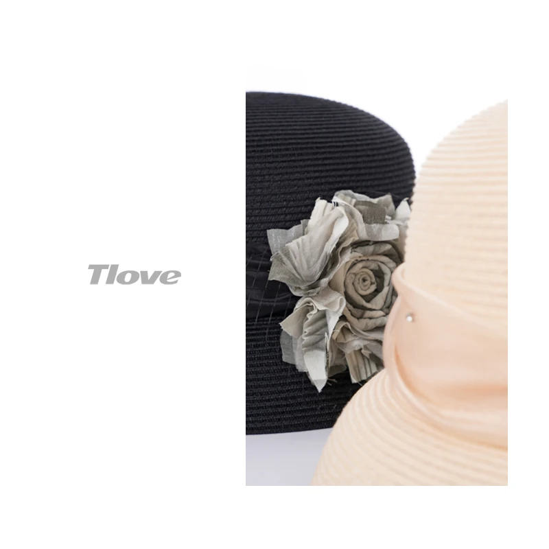 6919春夏时尚渔夫帽轻盈透气优雅遮阳网纱花朵圆顶礼帽