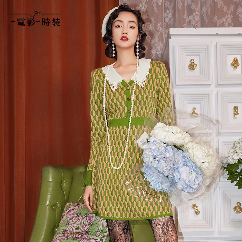 【老板娘夏天】一电影一时装冬季复古毛织长袖连衣裙女FCJL141624
