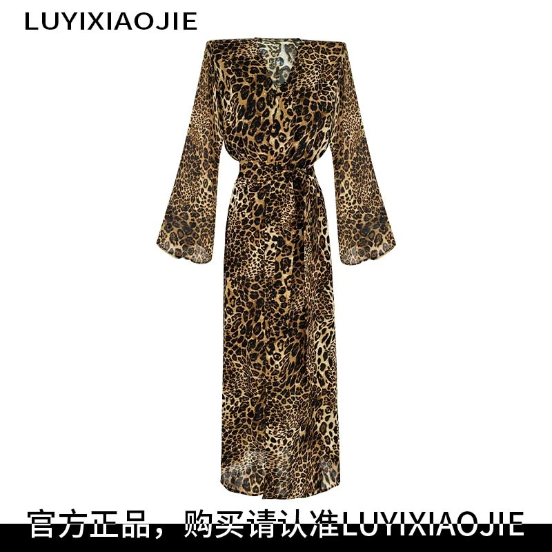 LUXJ【摩登野豹】豹纹套装2025春新款时尚宽松气质豹纹裙睡衣套装
