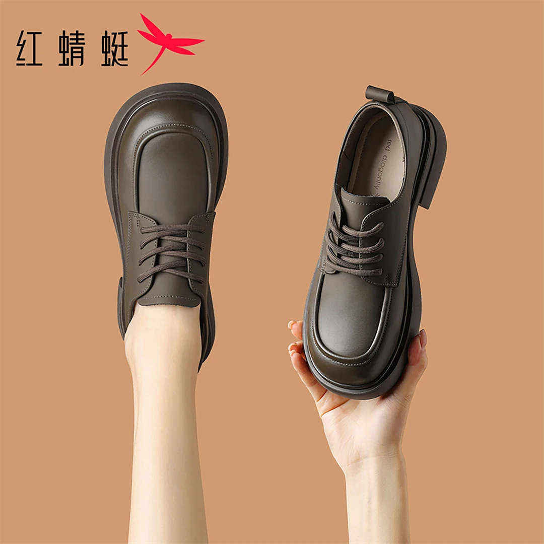 红蜻蜓乐福鞋女鞋秋季软底单鞋百搭英伦学院风皮鞋女厚底上班族