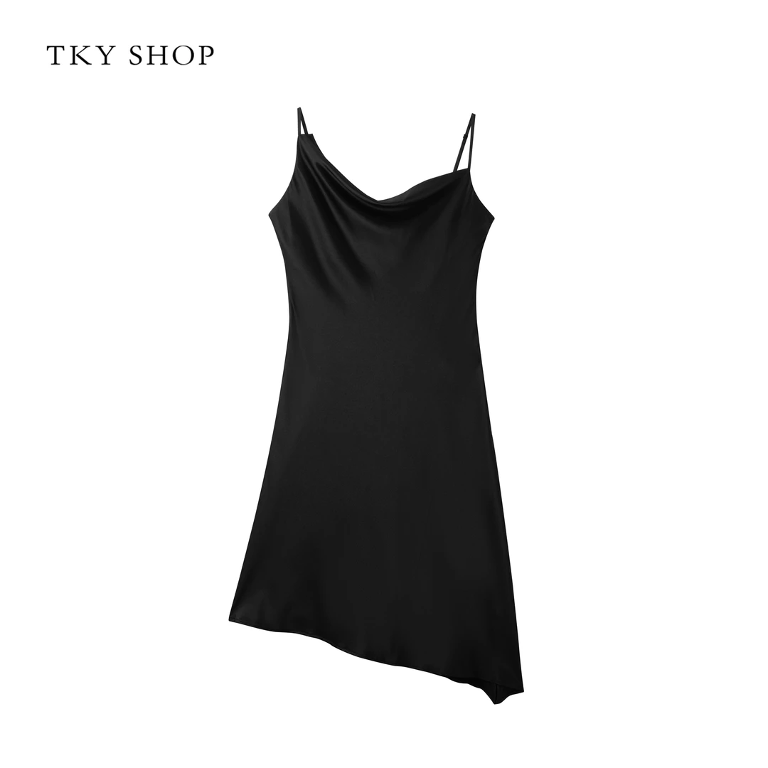 TKYSHOP轻奢桑蚕丝吊带连衣裙黑色中长款海边度假风 10H1WA00B060