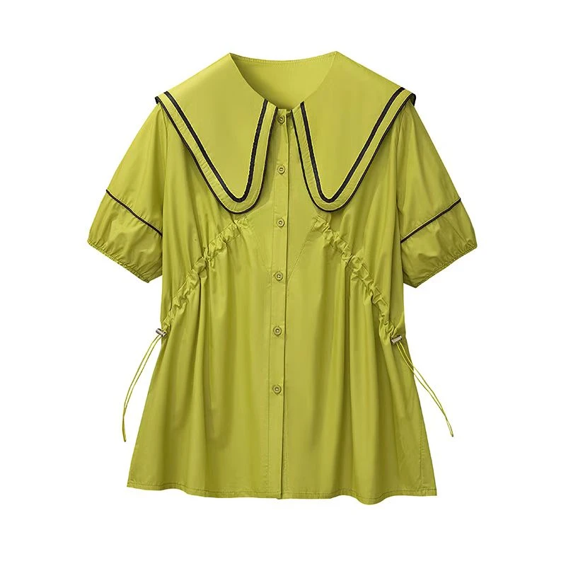 【夏日的普洱茶】百搭洋气减龄时尚显瘦衬衫夏季宽松海军领新上衣