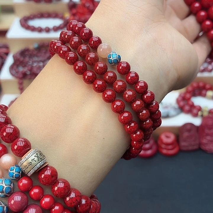 天然辰砂晶体砂6mm三圈➕莲花