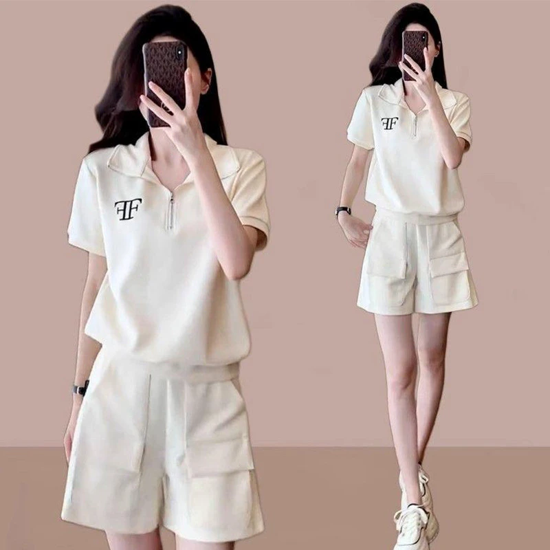 时尚休闲运动服套装女2025夏装新款爆款洋气小个子短袖短裤两件套