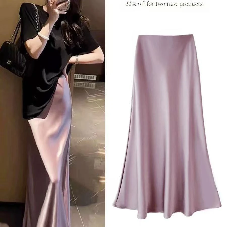 珠光缎面半身裙高腰侧开叉