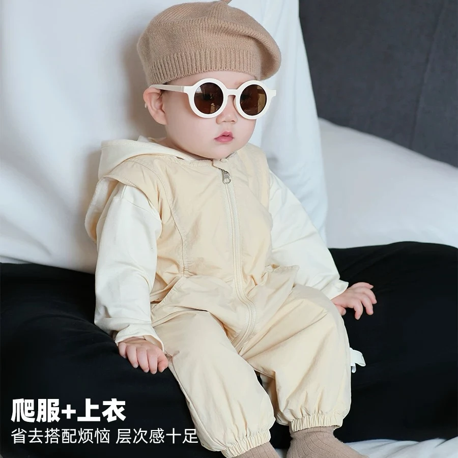 新生儿揪揪帽双层连体裤套装宝宝外出服可爱