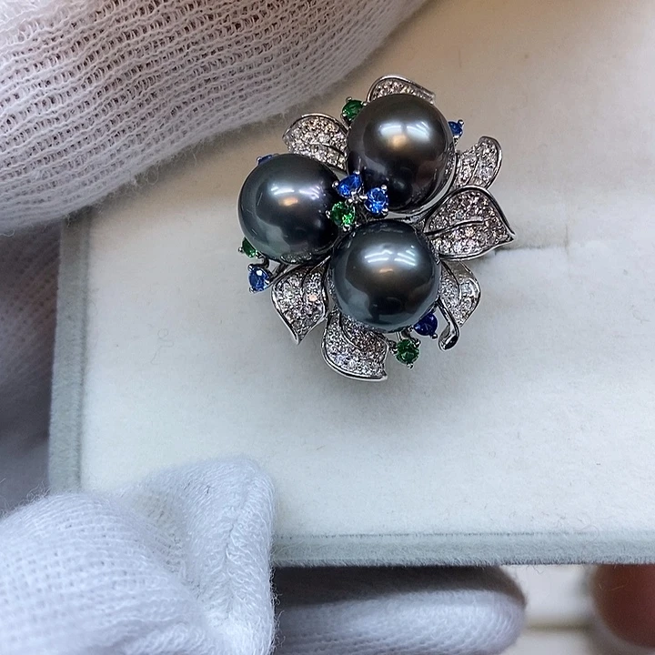 戒圈海水珍珠银S925镶嵌