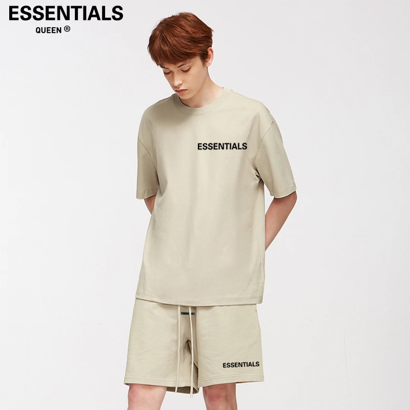 ESSENTIALS QUEEN2025夏季男士印花短袖宽松短裤舒适情侣套装潮牌