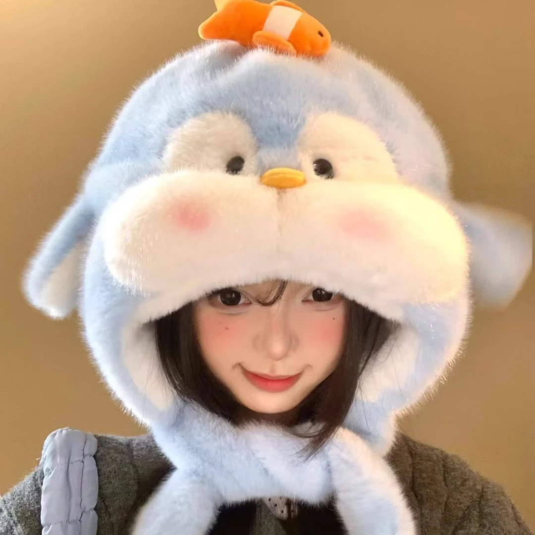 冬季保暖帽子宝宝亲子款卡通防风毛绒加厚韩系女士企鹅男护耳帽